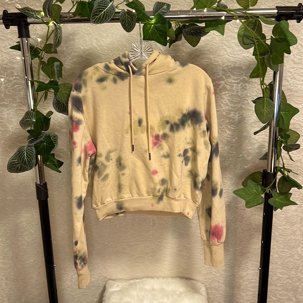 AFRM Women’s Sweatshirt Tie Dye Hooded Pullover, Yellow/Tan, Size S